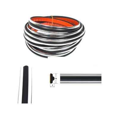 Krom-Siyah Yapışkanlı Nikelaj Tampon Panjur Şeridi 16 MM 3 Metre
